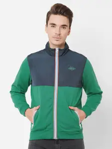 Pepe Jeans Men Green Colourblocked  Zip Through Sweatshirt