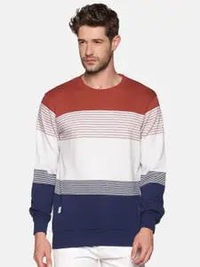 SHOWOFF Men Rust Red & Navy Blue Colourblocked Cotton Sweatshirt
