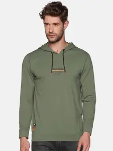 SHOWOFF Men Green Solid Hooded Sweatshirt