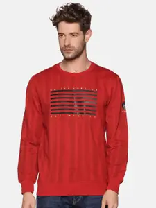 SHOWOFF Men Red Striped Round Neck Sweatshirt