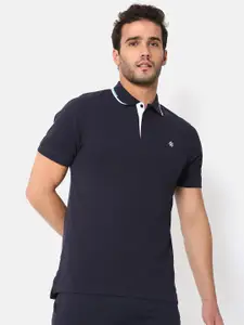 Cultsport Men Navy Blue Polo Collar T-shirt