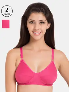 Souminie Pack of 2 Pink Solid Non wired Medium Coverage Everyday Bra
