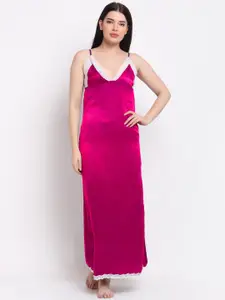 EROTISSCH Women Pink Solid Maxi Nightdress