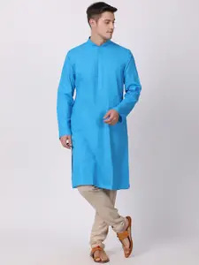 TABARD Men Blue Solid Pure Cotton Kurta with Churidar