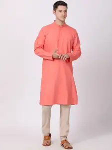 TABARD Men Pink Regular Solid Pure Cotton Kurta With Churidar