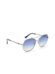 GUESS Women Blue Lens & Silver-Toned Aviator Sunglasses GUS77045908WSG
