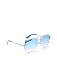 GUESS Women Blue Lens & Silver-Toned Aviator Sunglasses with Polarised Lens GUS77396010XSG