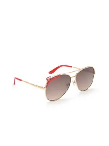 GUESS Women Brown Lens & Gold Aviator Sunglasses with Polarised Lens GUS77396032FSG