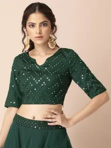 INDYA for Shraddha Kapoor Green Embellished Regular Crop Top