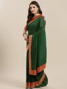 SERONA FABRICS Green & Red Solid Zari Saree with  Jacquard Blouse Piece