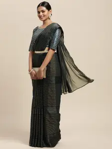 Saree mall Teal Blue Striped Saree