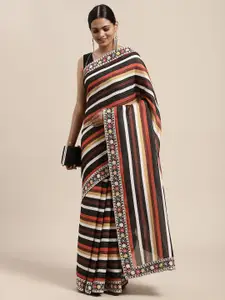 Saree mall Black & Maroon Striped Sequinned Saree