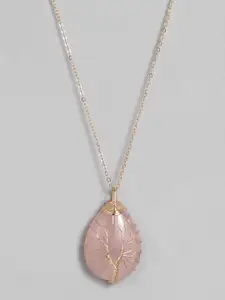 EL REGALO Pink & Gold-Toned Tree of Life Teardrop Studded Handcrafted Link Necklace