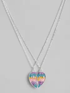 EL REGALO Set of 2 Multicoloured & Silver-Toned Heart Shaped Glitter Link Necklace