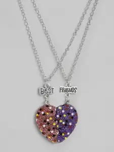 EL REGALO Set of 2 Orange & Purple Heart Shaped Best Friends Glitter Link Necklace