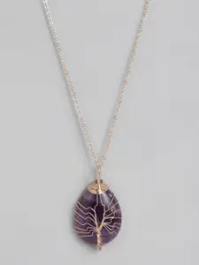 EL REGALO Purple & Gold-Toned Tree of Life Teardrop Studded Handcrafted Link Necklace