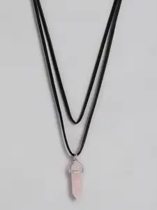 EL REGALO Pink & Black Quartz Bullet Multi-Layered Necklace