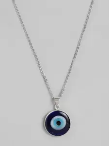 EL REGALO Navy Blue & Silver-Toned Evil Eye Bohemian Link Necklace