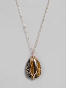 EL REGALO Brown & Gold-Toned Tree of Life Teardrop Studded Handcrafted Link Necklace