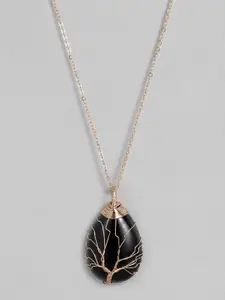 EL REGALO Black & Gold-Toned Tree of Life Teardrop Studded Handcrafted Link Necklace