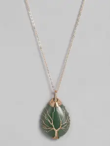 EL REGALO Green & Gold-Toned Tree of Life Teardrop Studded Handcrafted Link Necklace