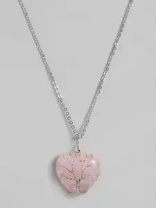 EL REGALO Pink & Silver-Toned Tree of Life Heart Shaped Handcrafted Link Necklace