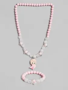 EL REGALO Girls Pink Beaded Necklace  Bracelet Jewellery Set