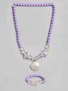 EL REGALO Girls Purple Beaded Necklace  Bracelet Jewellery Set