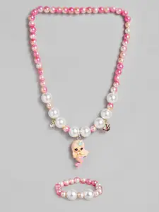 EL REGALO Girls Pink Beaded Necklace  Bracelet Jewellery Set