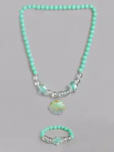 EL REGALO Girls Sea Green Beaded Necklace  Bracelet Jewellery Set
