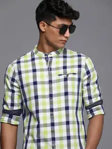 WROGN Men White & Lime Green Buffalo Checks Slim Fit Casual Shirt