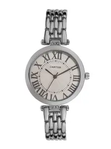 Sandy D Carter Women White Dial & Silver Toned Stainless Steel Bracelet Style Straps Analogue Watch