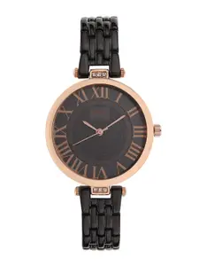 Sandy D Carter Women Black Dial & Stainless Steel Bracelet Style Straps Analogue Watch
