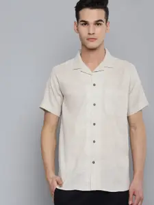 DENNISON Men Men Beige Hemp cotton Slim Fit Casual Shirt