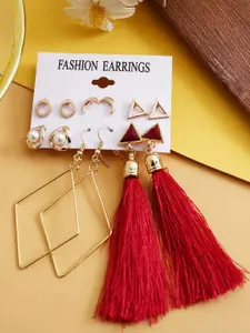 Shining Diva Fashion Gold-Toned  Red Set of 6 Geometric Drop Earrings