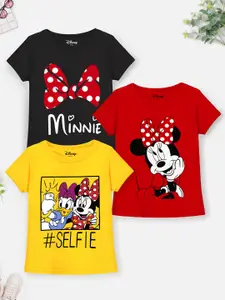 YK Disney Girls Pack of 3 Minnie Mouse Printed T-shirts
