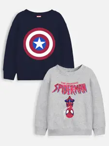YK Marvel Boys Pack Of 2 Grey & Navy Blue Captain America & Spiderman Printed Sweatshirt