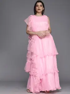 Mitera Pink Semi-Stitched Lehenga & Unstitched Blouse With Dupatta