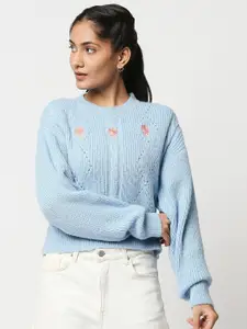 20Dresses Women Blue Embroidered Crop Pullover