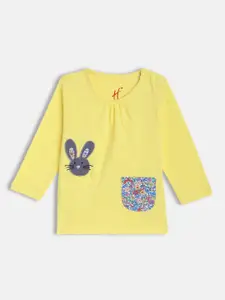 H By Hamleys Girls Yellow Solid Pure Cotton Regular Top