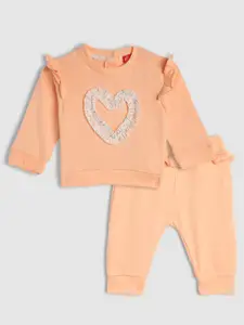 H By Hamleys Girls Peach-Coloured Ruffle Top with Joggers