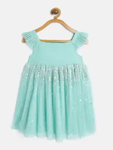 H By Hamleys Girls Green Sequin Embellished A-Line Dress