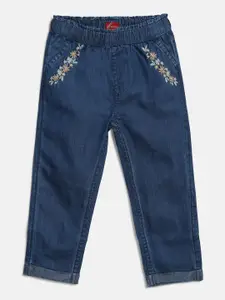 H By Hamleys Girls Blue Cotton Embroidered Stretchable Jeans