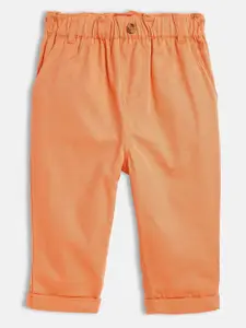 H By Hamleys Boys Orange Solid Pure Cotton Pleated Chinos