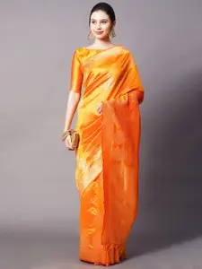Mitera Yellow & Gold-Toned Ethnic Motifs Silk Blend Banarasi Saree