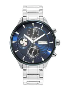 Titan Men Blue Dial & Silver Toned Stainless Steel Straps Analogue Watch 1873KM02