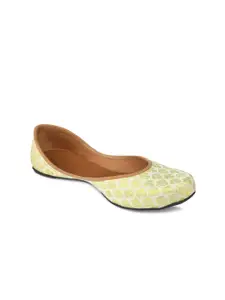 DESI COLOUR Women Sea Green Ethnic Mojaris Flats