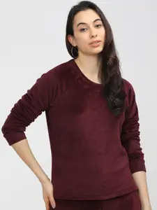 Tokyo Talkies Women Burgundy Solid Sweatshirt
