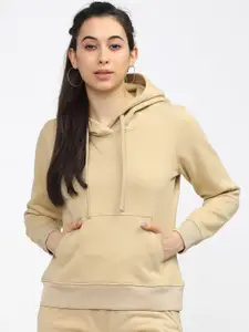 Tokyo Talkies Women Beige Hooded Sweatshirt