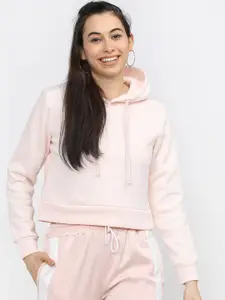 Tokyo Talkies Women Pink Solid Hooded Sweatshirt